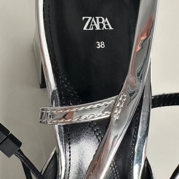7.5/38 ZARA PARTY METALLIC SILVER SLINGBACK SHOES - Picture 5 of 6